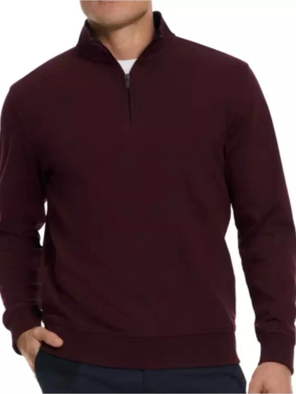 Ted Baker Men’s L Burgundy 1/4 Zip Pullover Textured Cotton Sweater